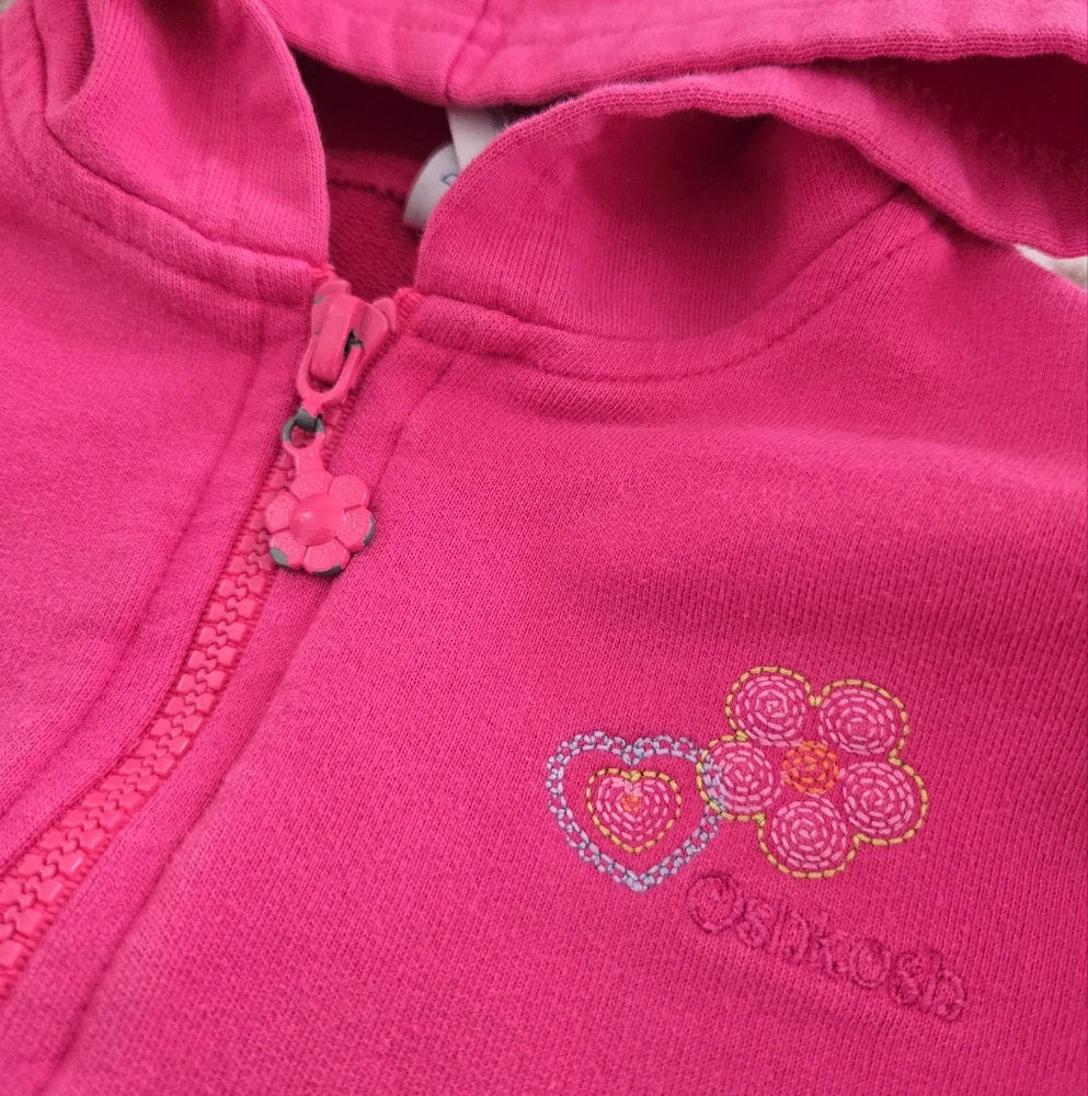 Vintage Y2K OshKosh B'Gosh Fuschia Pink Hoodie with Floral Embroidery